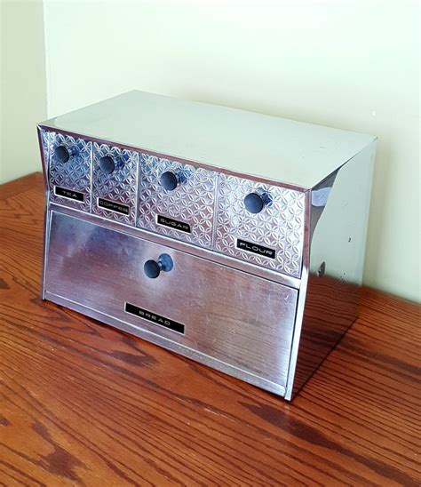 buy vintage metal bread boxes|vintage stainless steel bread box.